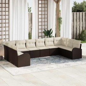 Conjunto de sofá de jardín 10 pcs Marrón Poliratán