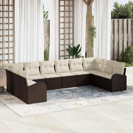 Conjunto de sofá de jardín 10 pcs Marrón Poliratán
