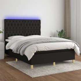 Cama box spring colchón y luces LED tela negro 140x200 cm Cama box spring colchón y luces LED tela negro 140x200 cm