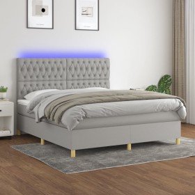 Cama box spring colchón y luces LED tela gris claro 160x200 cm Cama box spring colchón y luces LED tela gris claro 160x200 cm