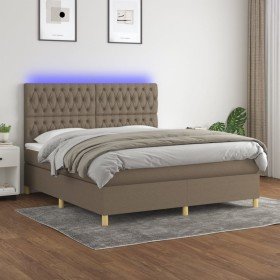 Cama box spring colchón y luces LED tela gris taupe 160x200 cm Cama box spring colchón y luces LED tela gris taupe 160x200 cm