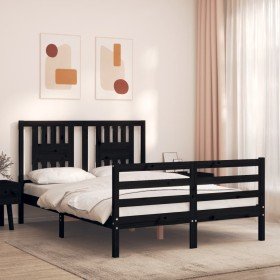 Estructura de cama con cabecero madera maciza negro 120x200 cm