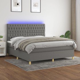 Cama box spring colchón y luces LED tela gris oscuro 180x200 cm Cama box spring colchón y luces LED tela gris oscuro 180x200 cm