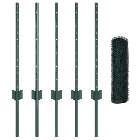 Postes de Valla 11 pcs U-Channel Verde 100 cm Acero, Valla Hexagonal Verde 0.6x10 m Acero by , fence posts - Ref: Foro24-3336...