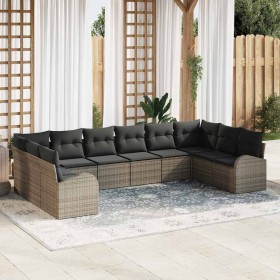 Conjunto de sofá de jardín 10 pcs Gris Poliratán