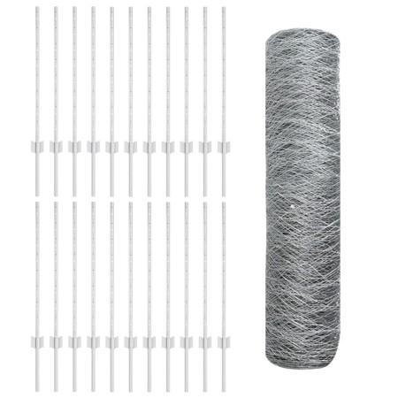 Postes de cerca 11 pcs U-Channel 80 cm de acero galvanizado,  Cerca hexagonal 0.8x50 m de acero galvanizado | Foro24.es | Tu tienda online para hogar, jardín y más Foro24.es