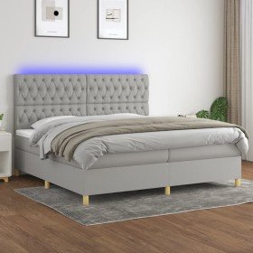 Cama box spring con colchón tela y LED gris claro 200x200 cm Cama box spring con colchón tela y LED gris claro 200x200 cm