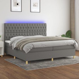 Cama box spring colchón y luces LED tela gris claro 200x200 cm Cama box spring colchón y luces LED tela gris claro 200x200 cm