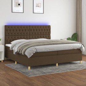Cama box spring colchón luces LED tela marrón oscuro 200x200 cm Cama box spring colchón luces LED tela marrón oscuro 200x200 cm