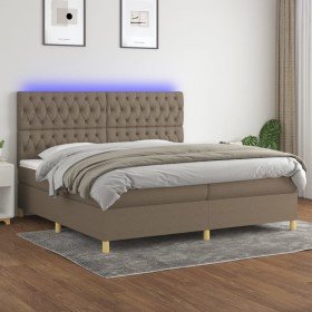 Cama box spring colchón y luces LED tela gris taupe 200x200 cm Cama box spring colchón y luces LED tela gris taupe 200x200 cm
