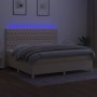 Cama box spring colchón y luces LED tela crema 200x200 cm