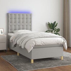 Cama box spring colchón y luces LED tela gris claro 80x200 cm en Camas y somieres | Comprar online en Foro24