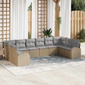 Conjunto de sofá de jardín 10 pcs Beige Poliratán