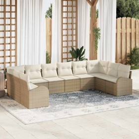 Conjunto de sofá de jardín 10 pcs Beige Poliratán