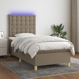 Cama box spring colchón y luces LED tela gris taupe 90x200 cm Cama box spring colchón y luces LED tela gris taupe 90x200 cm