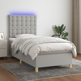 Cama box spring colchón y luces LED tela gris claro 100x200 cm Cama box spring colchón y luces LED tela gris claro 100x200 cm