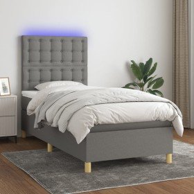 Cama box spring colchón y luces LED tela gris oscuro 100x200 cm en Camas y somieres | Comprar online en Foro24