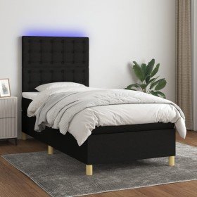 Cama box spring colchón y luces LED tela negro 100x200 cm en Camas y somieres | Comprar online en Foro24