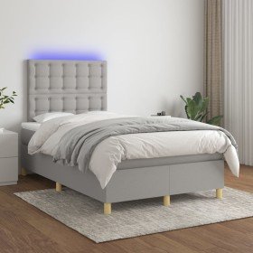 Cama box spring con colchón tela y LED gris claro 120x200 cm en Camas y somieres | Comprar online en Foro24