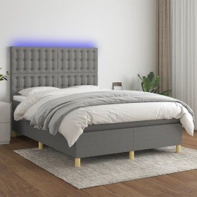 Cama box spring colchón y luces LED tela gris oscuro 140x190 cm Cama box spring colchón y luces LED tela gris oscuro 140x190 cm