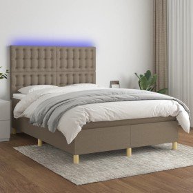 Cama box spring colchón y luces LED tela gris taupe 140x190 cm Cama box spring colchón y luces LED tela gris taupe 140x190 cm