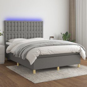 Cama box spring colchón y luces LED tela gris oscuro 140x200 cm en Camas y somieres | Comprar online en Foro24