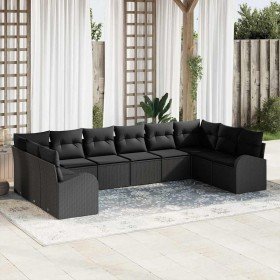 Conjunto de sofá de jardín 10 pcs Negro Poliratán