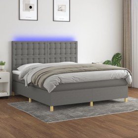 Cama box spring colchón y luces LED tela gris oscuro 160x200 cm en Camas y somieres | Comprar online en Foro24