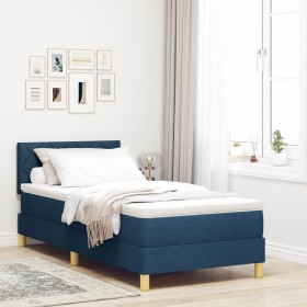 Cama Box Spring con Colchón Azul 100x200 cm Tela by , Beds and slatted bases - Ref: Foro24-3338978, Price: 338,96 €, Discount: %