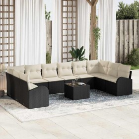 Conjunto de sofá de jardín 11 pcs Negro Poliratán