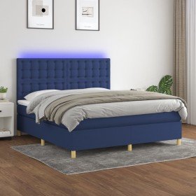 Cama box spring colchón y luces LED tela azul 180x200 cm Cama box spring colchón y luces LED tela azul 180x200 cm