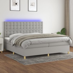 Cama box spring con colchón tela y LED gris claro 200x200 cm en Camas y somieres | Comprar online en Foro24