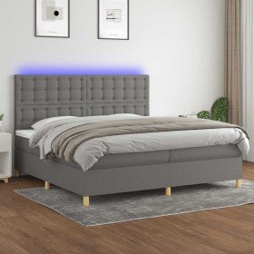 Cama box spring colchón y luces LED tela gris claro 200x200 cm Cama box spring colchón y luces LED tela gris claro 200x200 cm