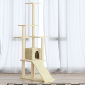 Rascador para gatos con postes de sisal color crema 155 cm