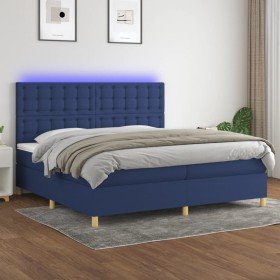 Cama box spring colchón y luces LED tela azul 200x200 cm Cama box spring colchón y luces LED tela azul 200x200 cm