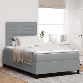 Cama con Box Spring y colchón gris claro pequeña