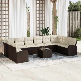 Conjunto de sofá de jardín 11 pcs Marrón Poliratán