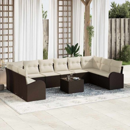 Conjunto de sofá de jardín 11 pcs Marrón Poliratán