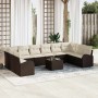 Conjunto de sofá de jardín 11 pcs Marrón Poliratán