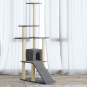 Rascador para gatos con postes de sisal gris claro 155 cm