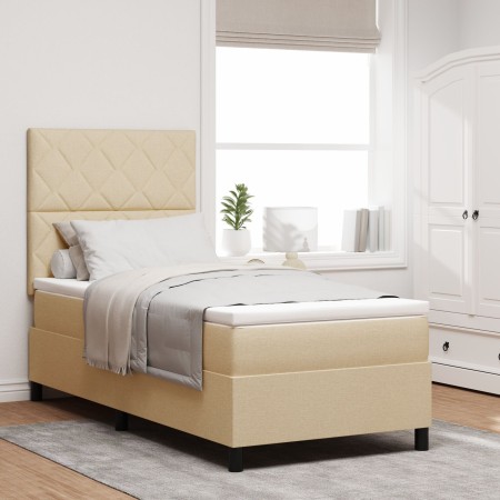 Cama Box Spring con Colchón Crema 100x200 cm Tela | Foro24.es | Tu tienda online para hogar, jardín y más Foro24.es