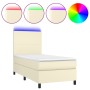 Cama box spring colchón y LED cuero sintético crema 100x200 cm
