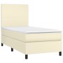 Cama box spring colchón y LED cuero sintético crema 100x200 cm