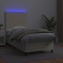 Cama box spring colchón y LED cuero sintético crema 100x200 cm