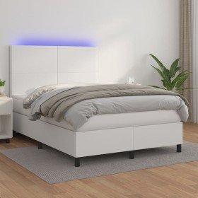 Cama box spring colchón y LED cuero sintético blanco 140x190 cm Cama box spring colchón y LED cuero sintético blanco 140x190 cm