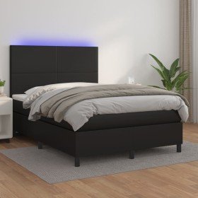Cama box spring colchón y LED cuero sintético negro 140x200 cm Cama box spring colchón y LED cuero sintético negro 140x200 cm