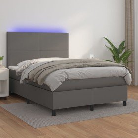 Cama box spring colchón y LED cuero sintético gris 140x200 cm Cama box spring colchón y LED cuero sintético gris 140x200 cm
