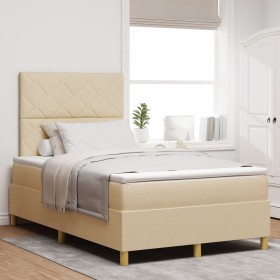 Cama Box Spring con Colchón Crema 120x200 cm Tela