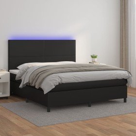Cama box spring colchón y LED cuero sintético negro 160x200 cm Cama box spring colchón y LED cuero sintético negro 160x200 cm
