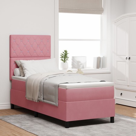 Cama Box Spring con colchón terciopelo rosa 80x200 cm by , Beds and slatted bases - Ref: Foro24-3339733, Price: 329,73 €, Dis...